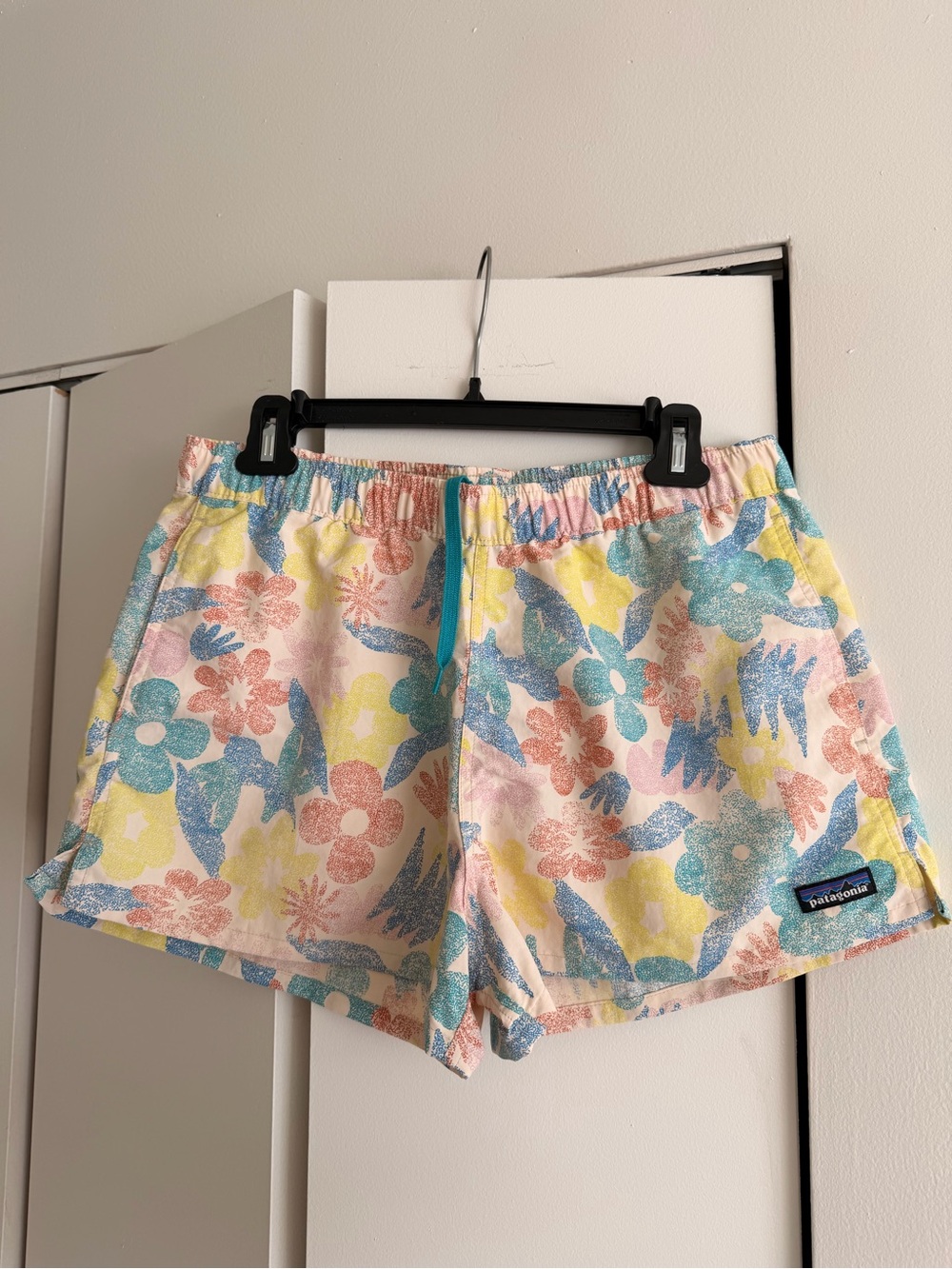 Patagonia Women's Floral Athletic Shorts - Pastel Blue, Yellow, Pink - Picture 3 of 5
